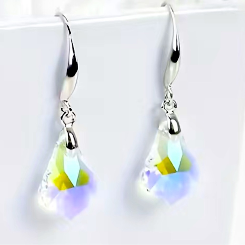 Iridescent color crystal 925 sterling silver earrings